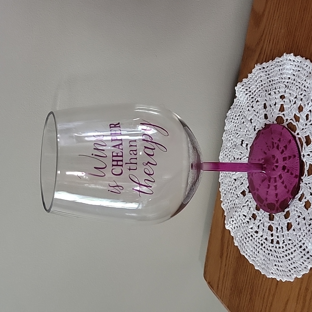 Giant Wine Glass.."Wine is Cheaper than Therapy is on the goblet.